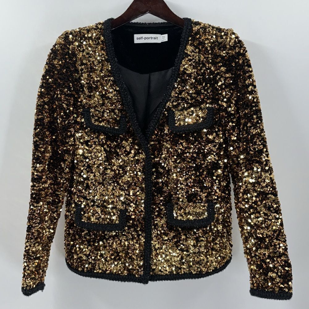 Self-Portrait Gold Sequined Jacket Blazer Size 2